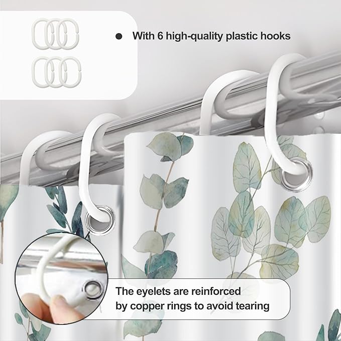 AWERT Small Half Size Stall Shower Curtain with 6 Hooks Green Leaves Shower Stall Curtain 36 x 72 Boho 36 inch Shower Curtain for Bathroom/RV and Camper
