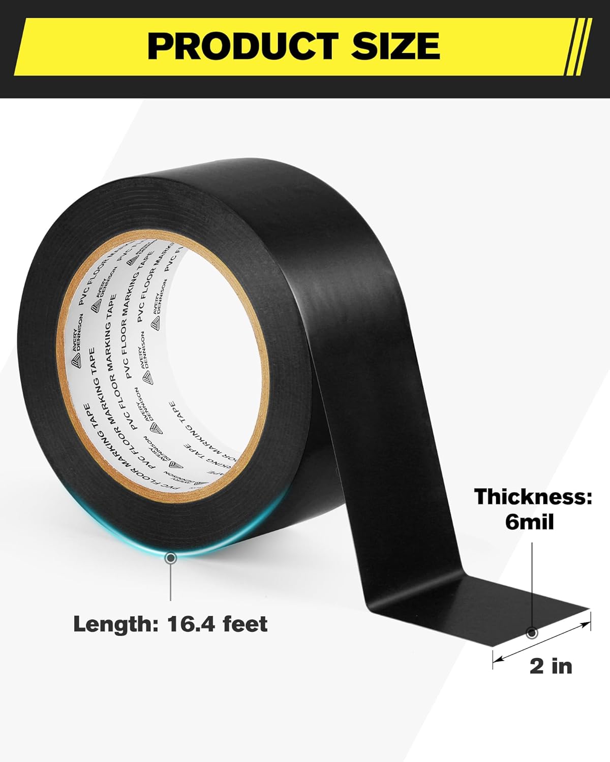 Floor Marking Tape,2 in x 108 FT Strong Adhesive Caution Tape,High Durability Warning Safety Tape for Indoor/Outdoor - Warehouses,Factories,Parking Lots,Retail Locations,Black,1 Roll