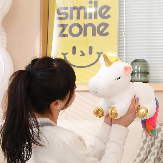 SQEQE Colorful Unicorn Plush Toy with 4 Baby Plush Unicorns in her Tummy, Stuffed Cotton Plush Animal Toy Gift for Kids
