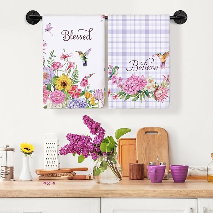 Spring Summer Bird Floral Tea Towels, Cotton Kitchen Towel 18.9 × 27.5 inch, Quick Drying Dish Cloth for Party Anniversary Holiday Decoration Housewarming Gifts