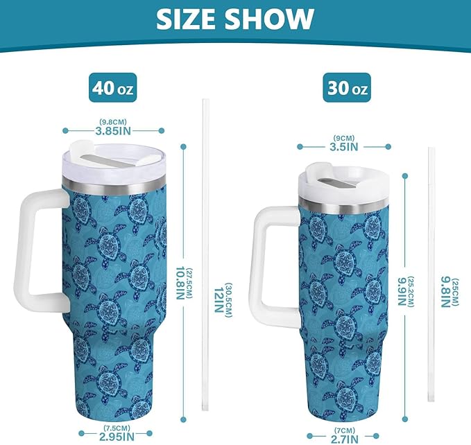 Boccsty Cute Blue Turtles Insulated Tumblers Ocean Sea Animal Reusable Stainless Steel Tumbler 30 oz Cup Coffee Travel Mug Water Bottle with Handle & Flip Straw for Home Office Car