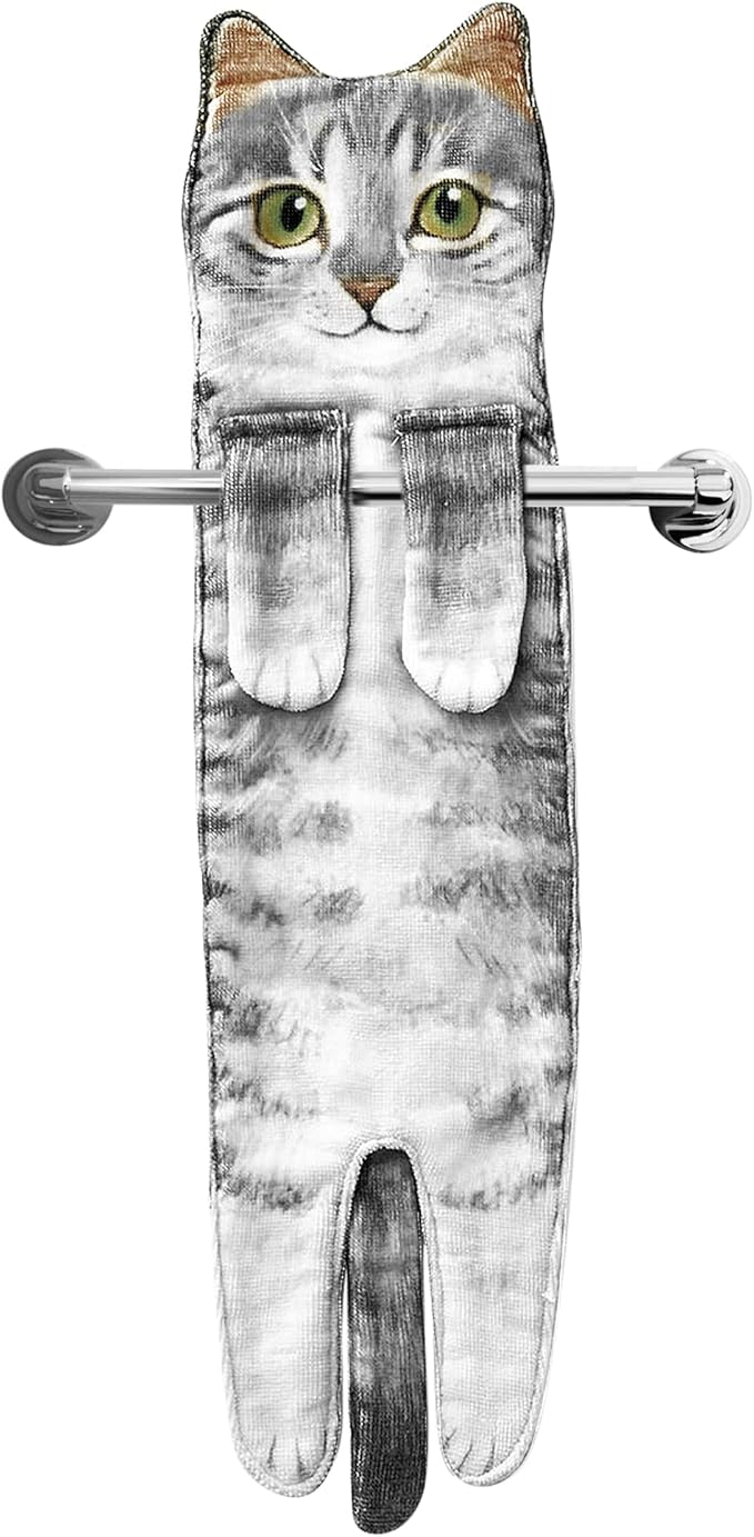 AGRIMONY Cat Funny Hand Towels for Bathroom Kitchen - Cute Decorative Cat Decor Hanging Washcloths Face Towels Super Absorbent Soft - Housewarming Birthday Christmas Fun Gifts for Women Cat Lovers