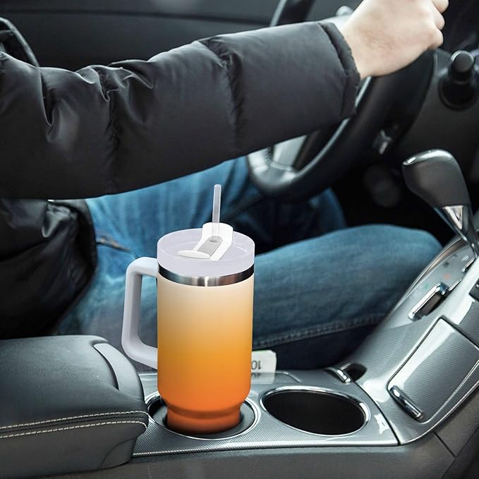 Boccsty Color Gradient Orange Blue Insulated Tumblers Reusable Stainless Steel Tumbler 30 oz Cup Coffee Travel Mug Water Bottle with Handle & Flip Straw for Home Office Car