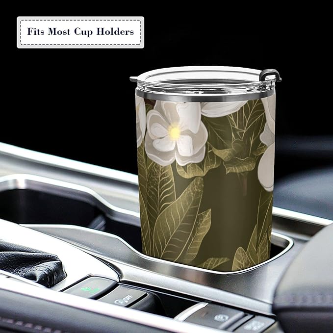 Tumbler Magnolia Flower White Insulated Coffee Cup Back to School Beverage Container Office Travel Mug with Straw and Lid 20oz