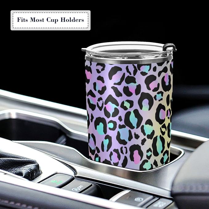 Tumbler Cute Neon Gradient Leopard Print Insulated Office Coffee Cup Back to School Beverage Container Travel Mug with Straw and Lid Double Wall Stainless Steel 20oz