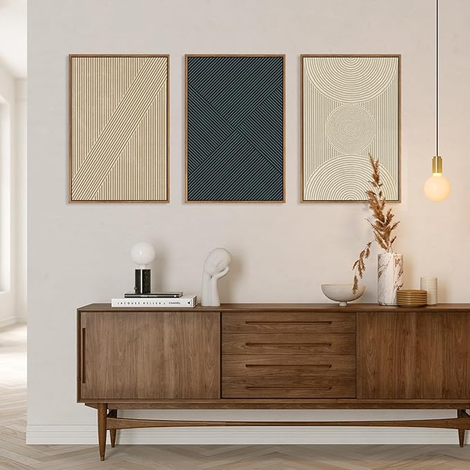Ausril Boho Abstract Framed Canvas Wall Art Set, Neutral Beige Wall Decor, Mid Century Modern Wall Painting, Large Minimalist Textured Art Print for Living Room, Bedroom, Office 36"x24"x3
