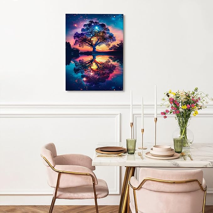 Tree Of Life Wall Art - Tree Landscape Poster Nature Scenery Pictures for Wall - Canvas Print Painting Framed Artwork for Bathroom Bedroom Living Room 16"x24"