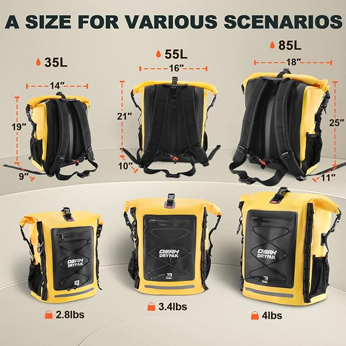 Waterproof Backpack Dry Bag 35L/55L β Heavy Duty Roll-Top Hiking Backpack Sack Keeps Gear Dry for Travel, Kayaking, Boating, Camping, Rafting and Fishing