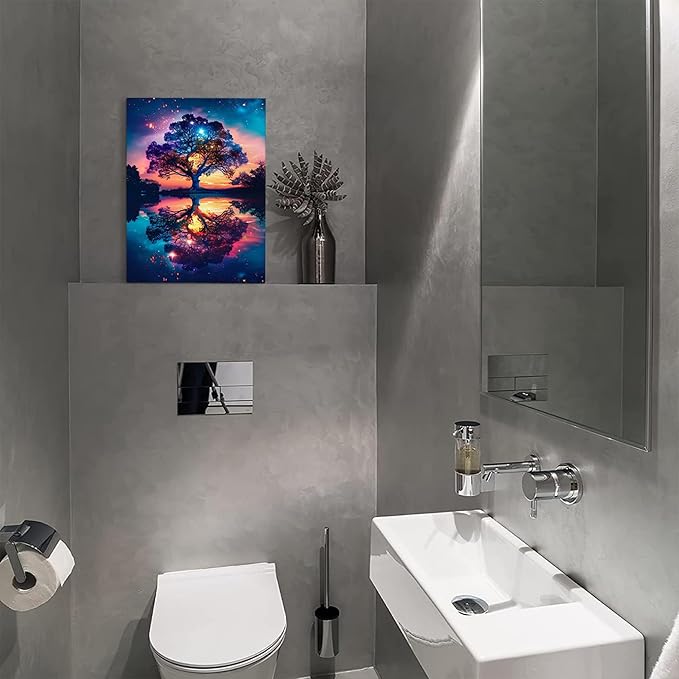 Tree Of Life Wall Art - Tree Landscape Poster Nature Scenery Pictures for Wall - Canvas Print Painting Framed Artwork for Bathroom Bedroom Living Room 16"x24"