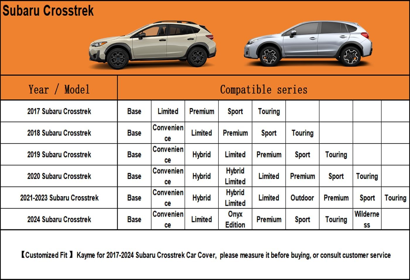 Kayme 6 Layers SUV Car Cover Custom Fit for Subaru Crosstrek (2017-2025) Waterproof All Weather for Automobiles, Outdoor Full Cover Rain Sun UV Protection.Silver