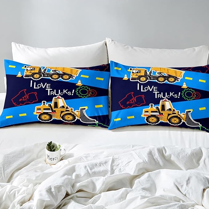 Truck Comforter Set Boys Full Down Comforter Kids Excavator Equipment Truck Bedding Set Construction Vehicle Quilt Duvet Set Cartoon Machinery Truck Gear Bulldozer Tractor Cars Duvet Set,Colorful