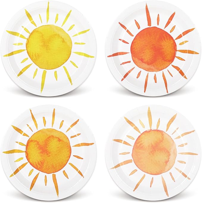 Whaline 40Pcs Boho Paper Plates First Trip Around The Sun Plates 9 Inch Colorful Disposable Hippie Plate for Summer Birthday Wedding Party Supplies Table Decor
