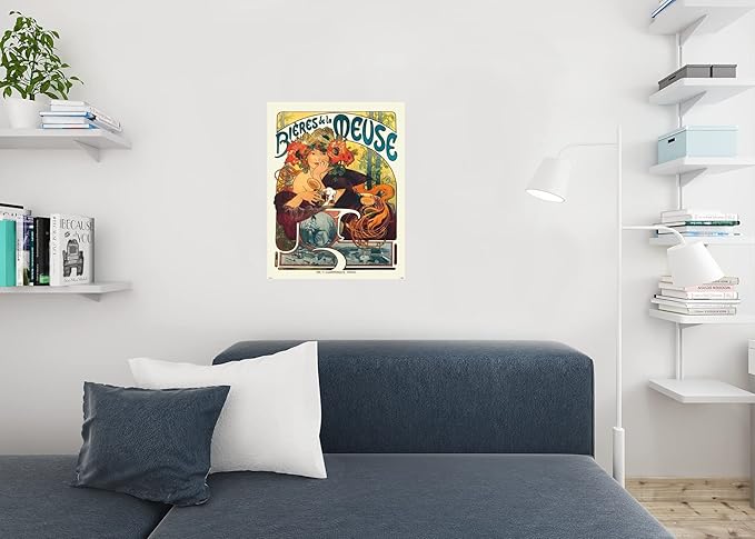 Alphonse Mucha Bieres De La Meuse Art Print Art Nouveau Vintage Beer Advertisement French France 1897 Poppies Wheat Hops Summer Seasons Cool Wall Art Print Poster 24x36