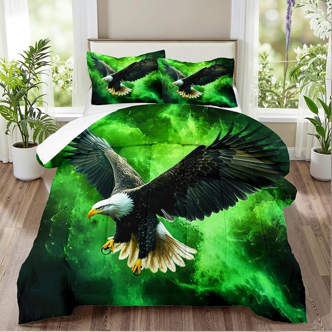 Black Eagle Comforter Set Queen Size Cute Animal Bedding Set Aesthetic Comforters Soft Lightweight Microfiber Comforter Sets for All Season