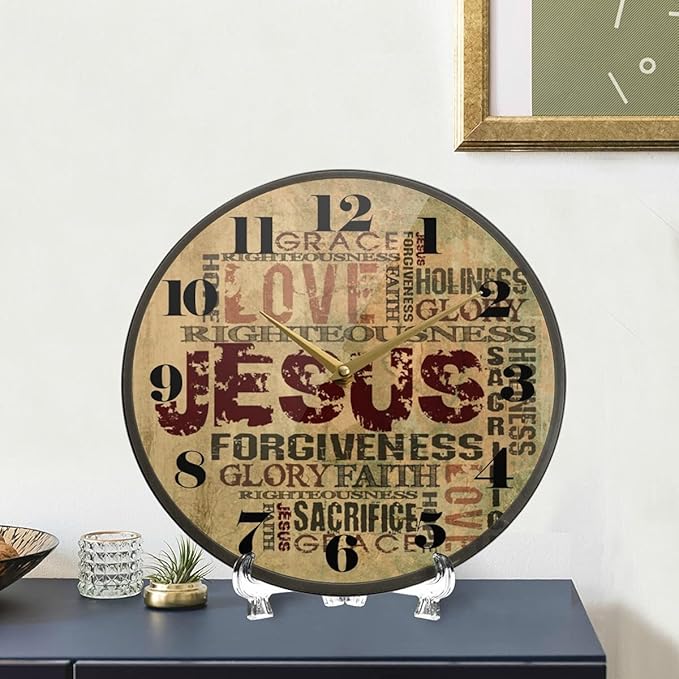 ALAZA Bible Verse Jesus Cross Wall Clock Battery Operated Silent Non Ticking Clocks for Living Room Decor 12 Inch / 9.5 Inch