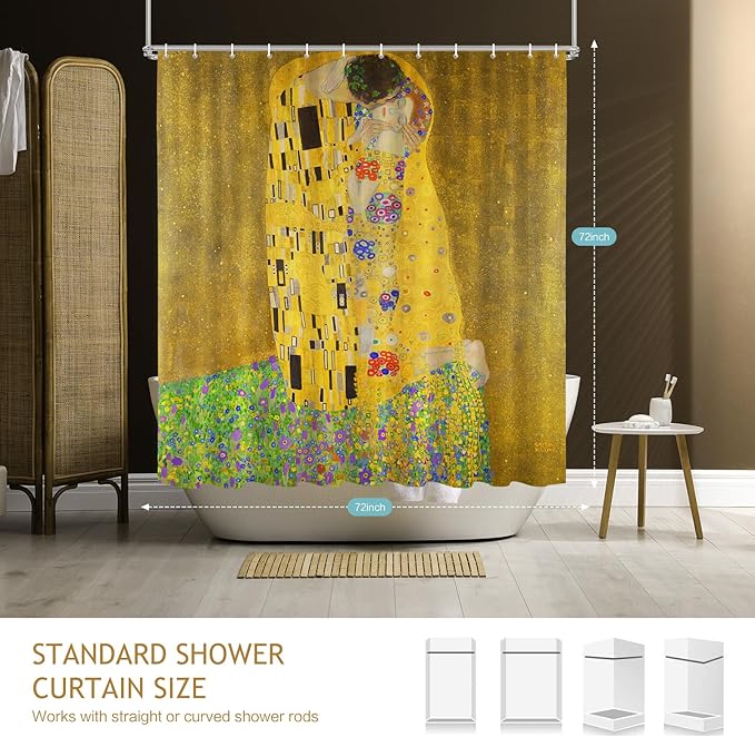 Vimorco Shower Curtain The Kiss, Man and Woman Love Shower Curtains for Bathroom, Waterproof Quick-Dry Polyester Fabric Shower Curtain, Art Painting Bathroom Set, Bath Curtain Decor, 72''x 72''