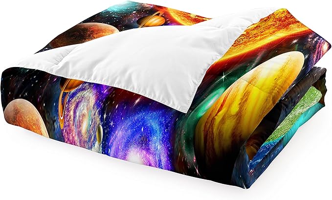 Space Bedding Solar System Twin Comforter Set for Boy Galaxy Outer Space Room Decor for Boys Bedroom Bedding Set Twin Size Galaxy Earth Planets Quilt Set with 1 Comforter 1 Pillowcase