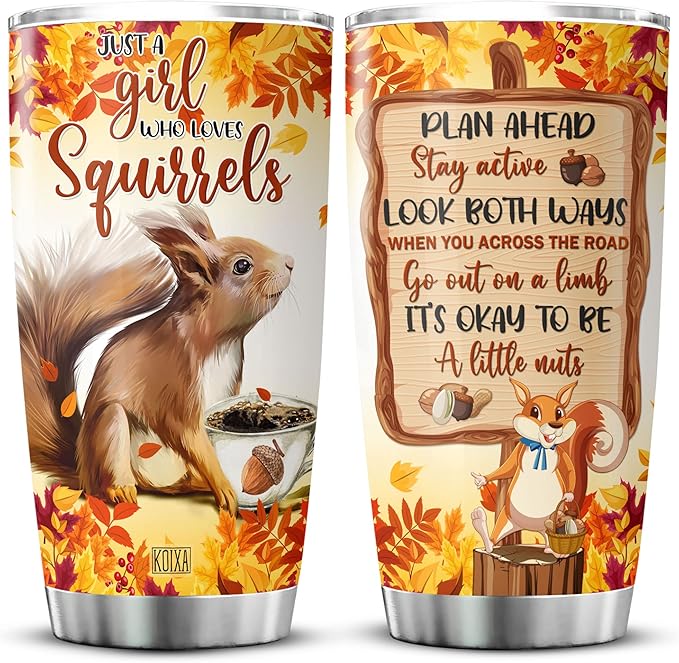 Squirrel Tumbler 20oz Just A Girl Who Loves Squirrels Insulated Stainless Steel Coffee Cup With Lid Cute Animal Gifts Squirrel Novelty Items Autumn Themed Mugs For Girls