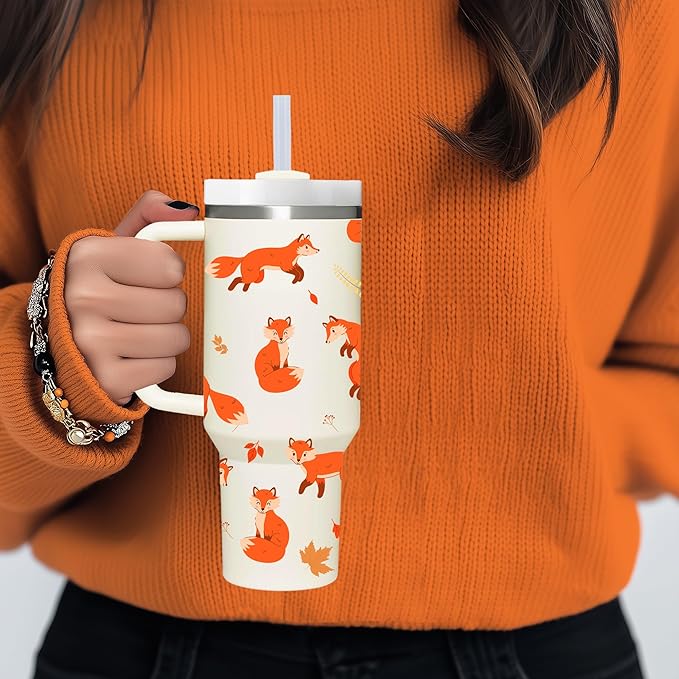 AMZUShome 40 OZ Fox Tumbler with Handle.Fox Tumblers.Fox Lover Tumbler Gift.Unique Birthday Christmas 40 OZ Fox Cup Gifts for Women.