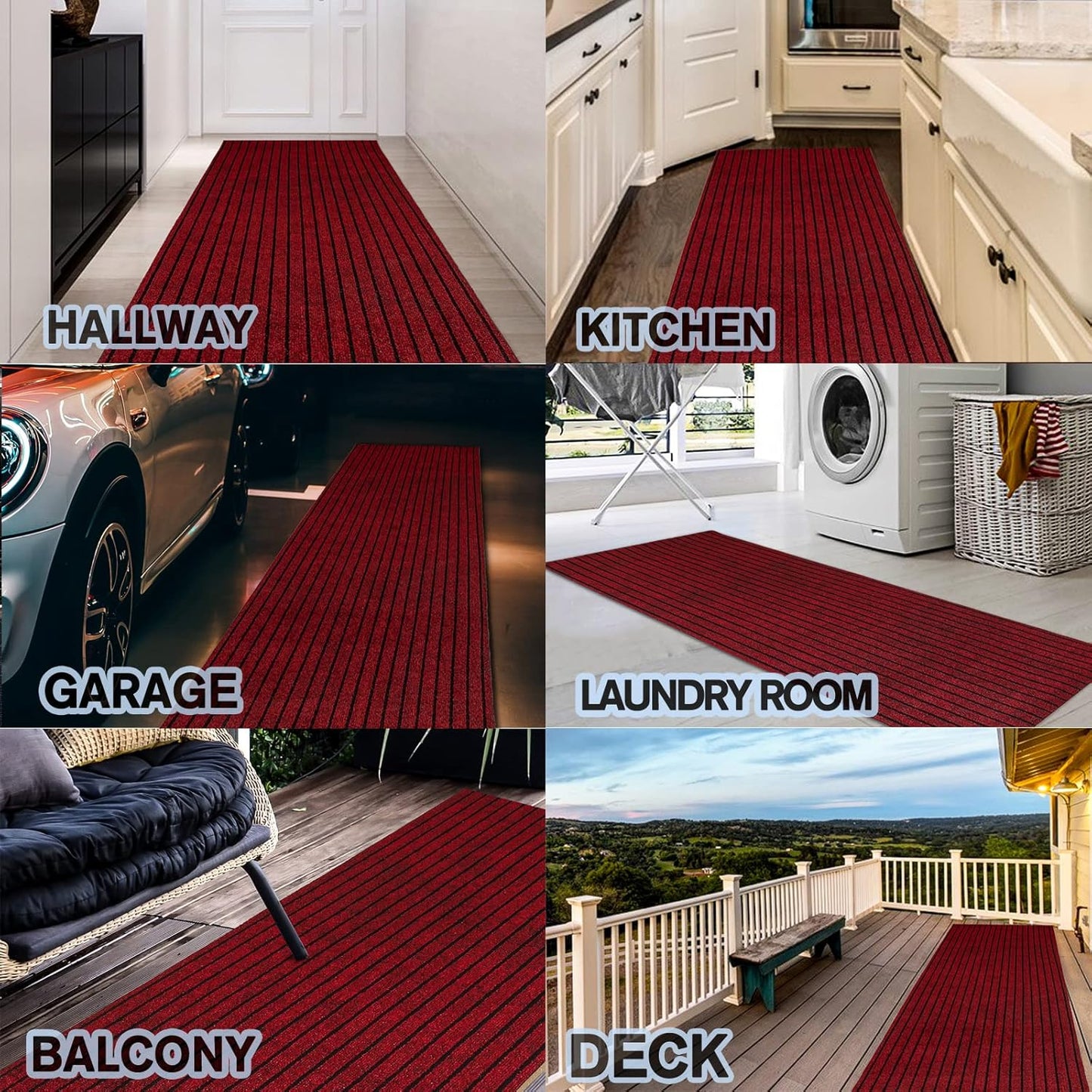 Custom Size Backed Non-Slip Area Rugs Runner, Easy Clean, Waterproof Runner Rugs for Hallway Entryway, Kitchen, Laundry, 4FT x 78FT, Red Stripe
