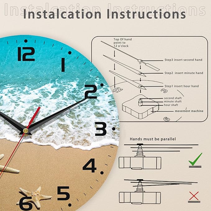 Starfish On A Beach Sand Wall Clock - Contemporary Home Decor, Easy to Read for Living Room, Bedroom, Bathroom and Kitchen, 10 Inch