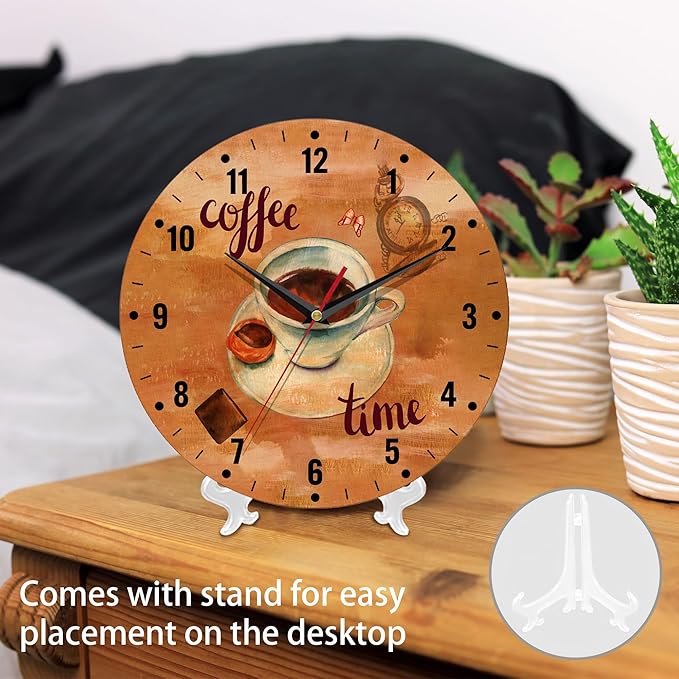 SPUNKER Wall Clock,Vintage Coffee 10 Inch Wall Clock,Butterfly Chocolate Small Battery Operated Wall Clocks Decorative for Kitchen/Living Room/Bedroom/Bathroom/Dining Room