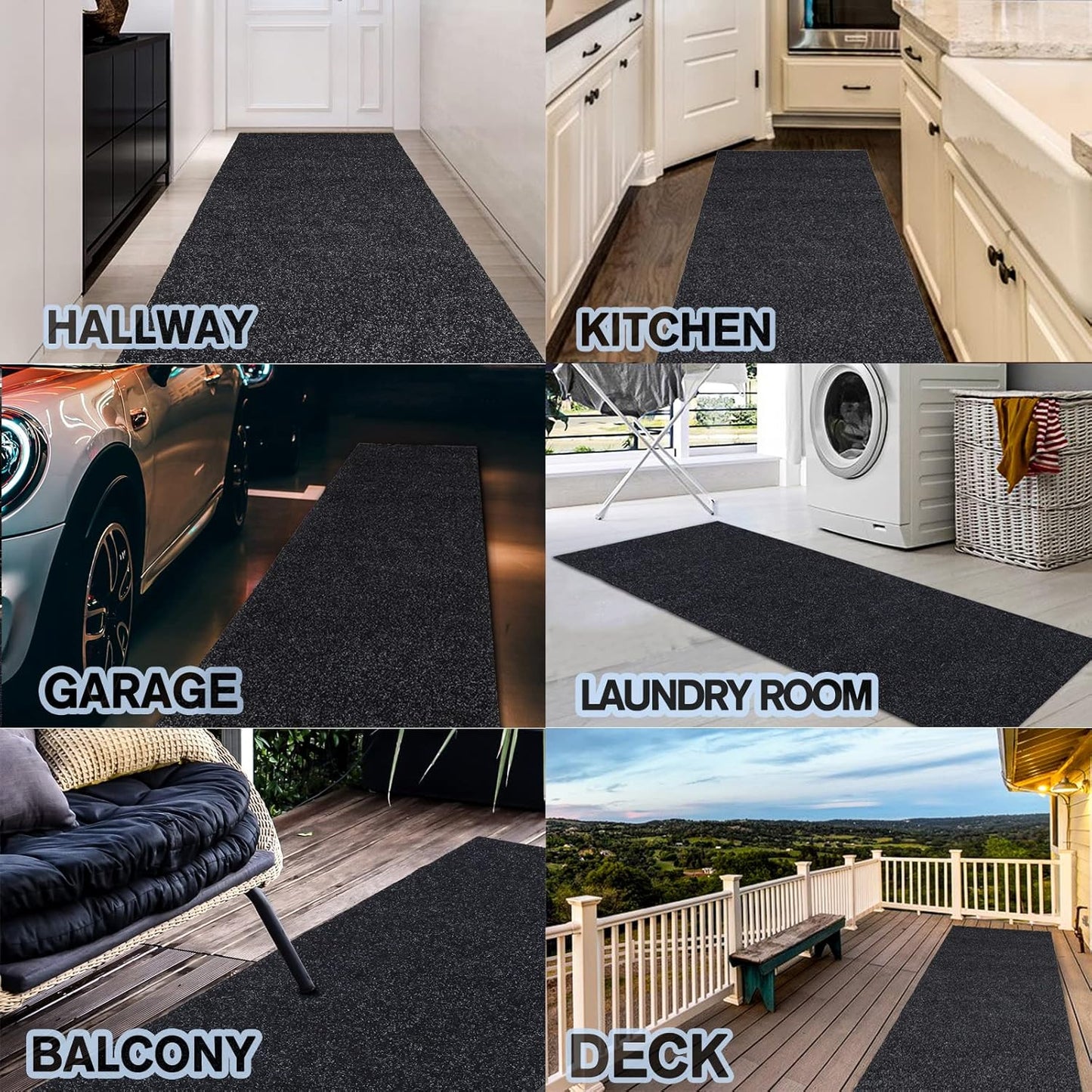 Custom Size Backed Non-Slip Area Rugs Runner, Easy Clean, Waterproof Runner Rugs for Hallway Entryway, Kitchen, Laundry, 4FT x 53FT, Black