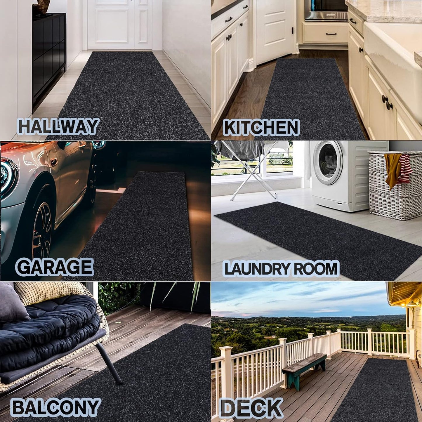 Custom Size Backed Non-Slip Area Rugs Runner, Easy Clean, Waterproof Runner Rugs for Hallway Entryway, Kitchen, Laundry, 4FT x 78FT, Black