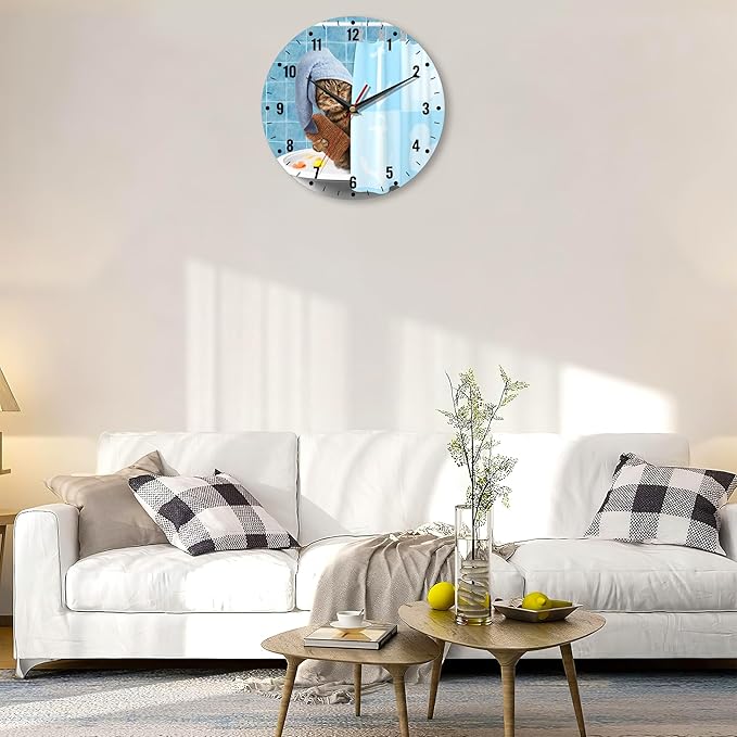 SPUNKER Wall Clock,Bathing Cat Kitchen Wall Clock,Cute Funny Clocks 10 Inch Silent Non-Ticking Wall Battery Operated for Living Room Bedroom Bathroom Laundry Room Decor