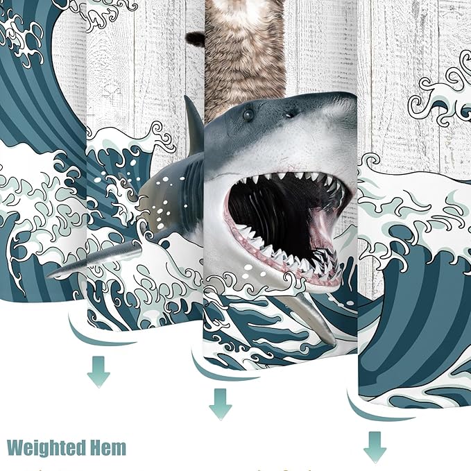 Yeoiat Cat Shower Curtain Shark Ocean Funny Shower Curtain Funny Decorative Shower Curtains for Bathroom Fun Shower Curtain Set with 12 Hooks Cat-03 72×72 Inches