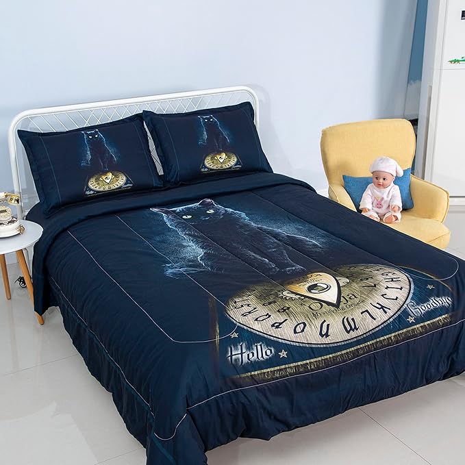 Black Cat Comforter Set,3D Cartoon Cat Comforter Twin,Animals Print Bedding Set for Kids Girls Boys Cat Quilt Set with 1 Comforter and 2 Pillow Cases Bedroom Decor