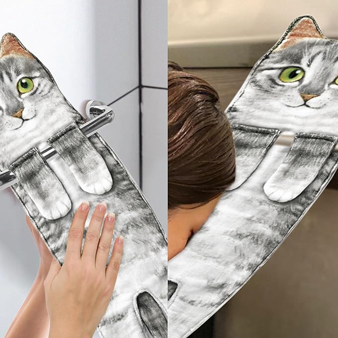 AGRIMONY Cat Funny Hand Towels for Bathroom Kitchen - Cute Decorative Cat Decor Hanging Washcloths Face Towels Super Absorbent Soft - Housewarming Birthday Christmas Fun Gifts for Women Cat Lovers