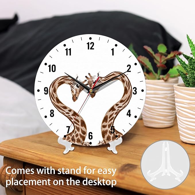 SPUNKER Clock for Bedroom,Giraffes Kitchen Wall Clock,Abstract Love Heart Clocks 10 Inch Silent Non-Ticking Wall Battery Operated for Living Room Bedroom Bathroom Laundry Room Decor