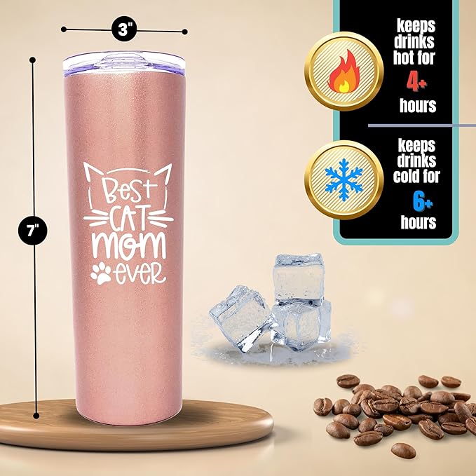 Brooke & Jess Designs Cat Tumbler - 20 oz Funny Cat Mom Gifts for Women - Insulated Mug for Coffee or Tea - Perfect for Christmas, Birthdays, Mother's Day