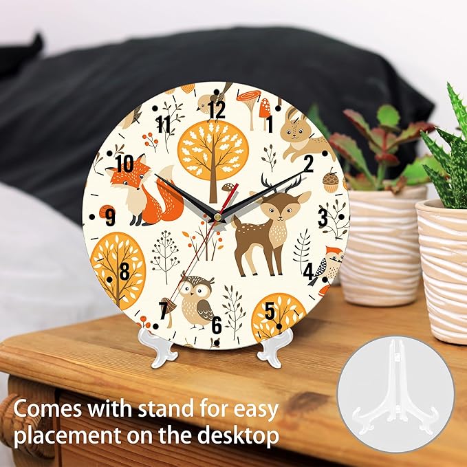 SPUNKER Clocks for Living Room,Cute Animals 10 Inch Wall Clock,Autumn Forest Small Battery Operated Wall Clocks Decorative for Kitchen/Living Room/Bedroom/Bathroom/Dining Room