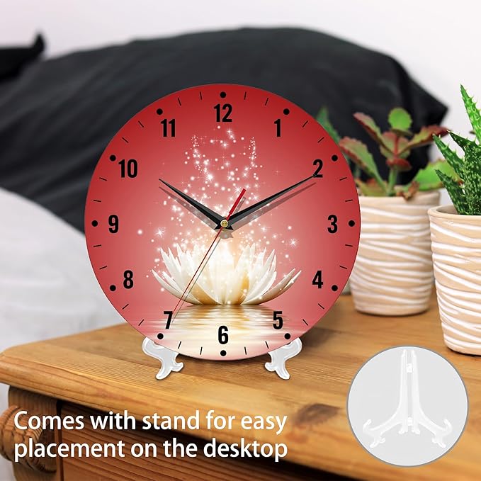 SPUNKER Wall Clock,Lotus Flower Wall Clocks for Living Room Decor,Glowing Floral Kitchen Clocks Wall Battery Operated - 10 Inch Round Bathroom Wall Clock Silent Non-Ticking