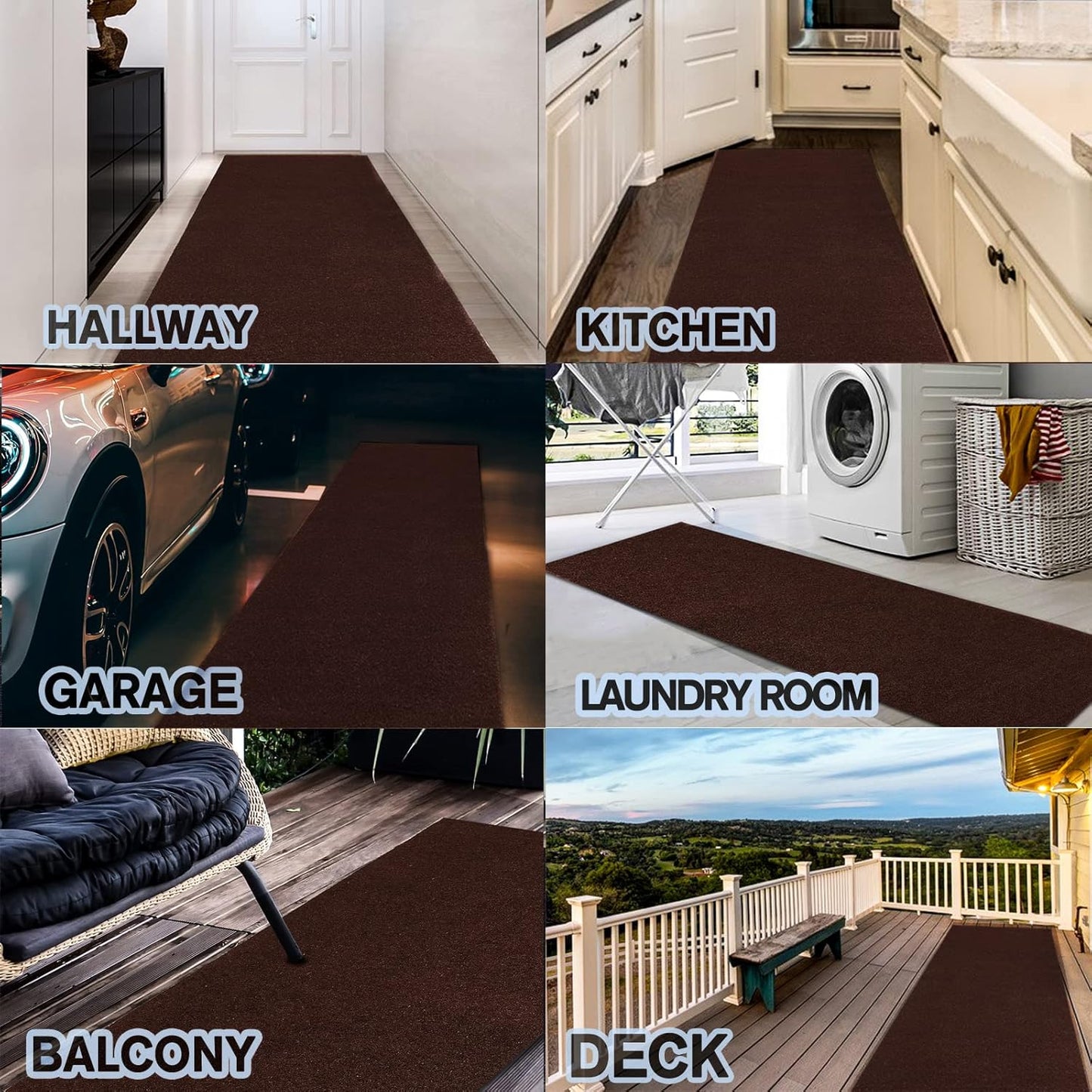 Custom Size Backed Non-Slip Area Rugs Runner, Easy Clean, Waterproof Runner Rugs for Hallway Entryway, Kitchen, Laundry, 4FT x 75FT, Brown