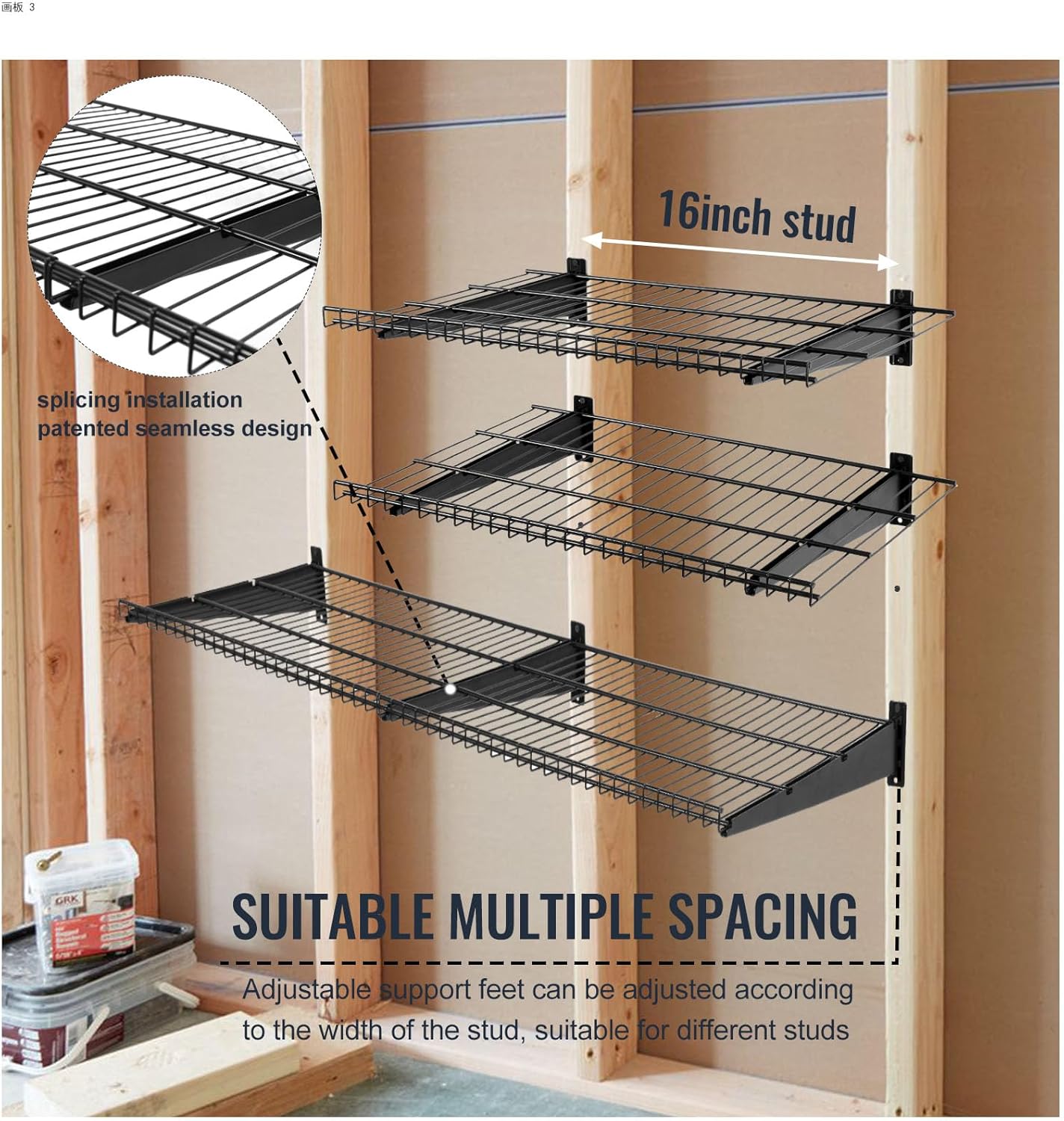 2 Pack Garage Wall Mounted Shelf, 23.6" x 11.4" Heavy Duty Wall Storage Shelves for Garage, Workshop, Laundry Room and Kitchen, Max Load 50 lbs (Black,2 Pack)