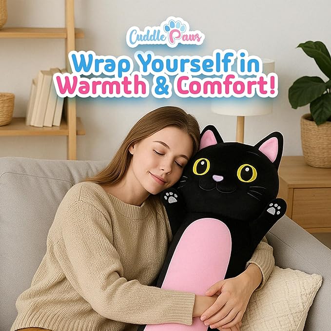 Stuffed Animal Black Cat Body Pillow – Soft Plush Toy & Throw Pillow for Kids, Medium (23 Inches), for Girls