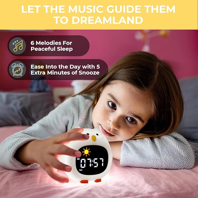 Bumble & Bright Kids’ Alarm Clock – Okay to Wake Clock with Nightlight & Sound Machine | Teaches Sleep Training & Helps Kids Stay in Bed | 8 Colors, 6 Sounds, Snooze | USB Powered (Corded Electric)