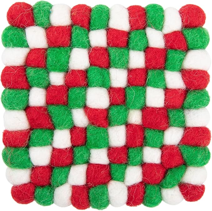 Square Felt Ball Coasters - 100% Merino Wool Table Coasters - Felt Coaster Pads, Absorbent Trivet for Drinks - Heat Resistant, Thick & Durable Hand Felted in Nepal by Woolygon- Multicolor - Set of 5