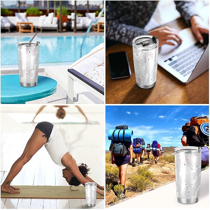 Tumbler Grey Cute Poodles Insulated Coffee Cup Beverage Container Office Travel Mug with Straw and Lid 20oz Back to School Gift