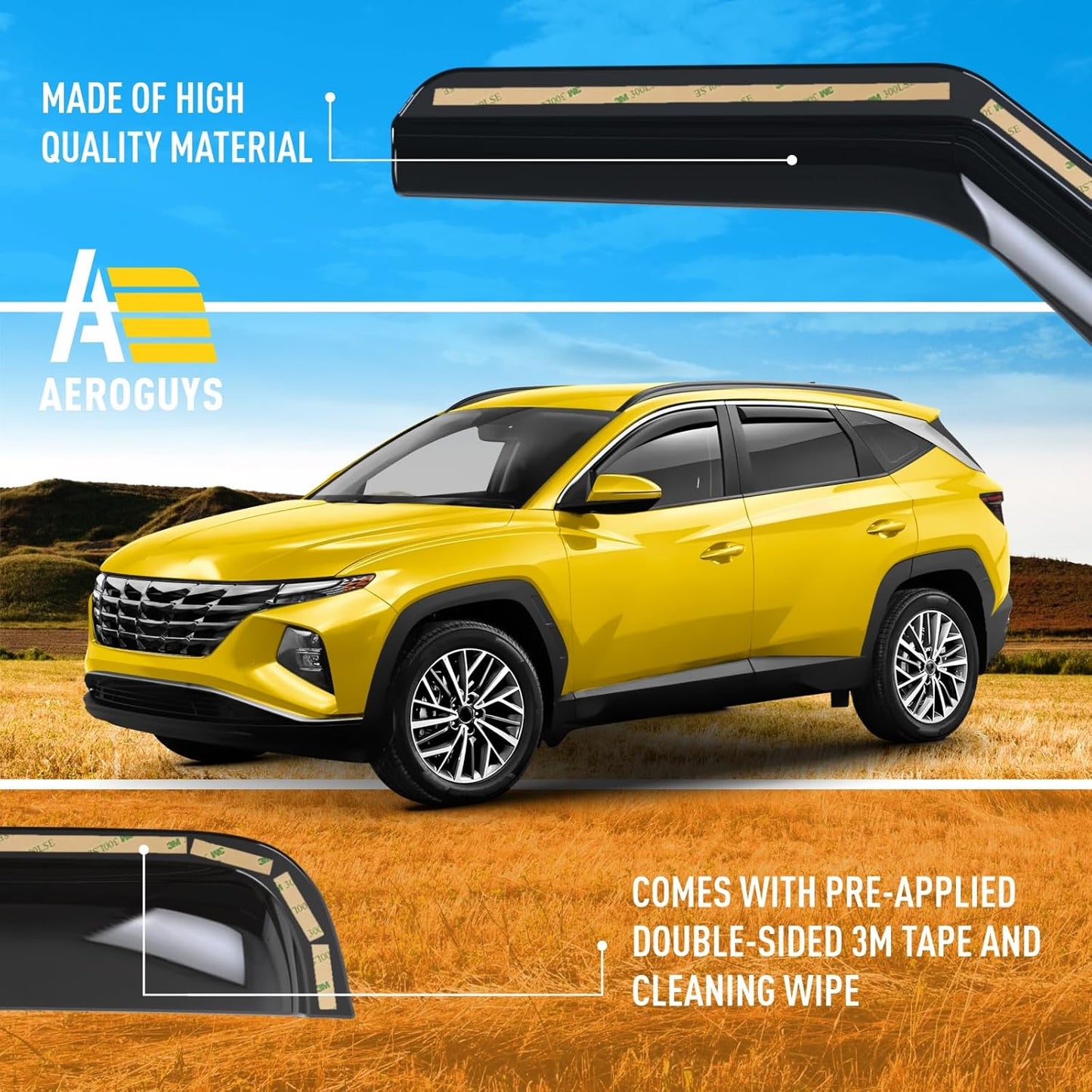 Extra Durable Window Deflectors in-Channel Window Visors Rain Guards Fit for Hyundai Tucson 2022-2025, Sun Visors, Wind Vent for Shades, Exterior Car Accessories - 4pcs. AG0943