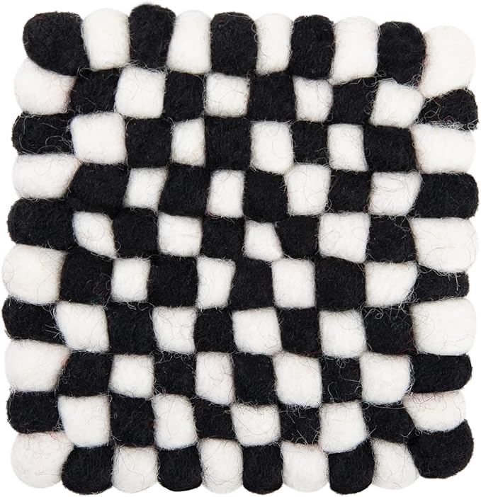 Square Felt Ball Coasters - 100% Merino Wool Table Coasters - Felt Coaster Pads, Absorbent Trivet for Drinks - Heat Resistant, Thick & Durable Hand Felted in Nepal by Woolygon- Multicolor - Set of 5