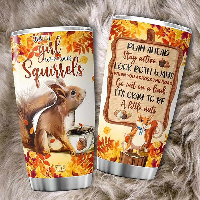 Squirrel Tumbler 20oz Just A Girl Who Loves Squirrels Insulated Stainless Steel Coffee Cup With Lid Cute Animal Gifts Squirrel Novelty Items Autumn Themed Mugs For Girls