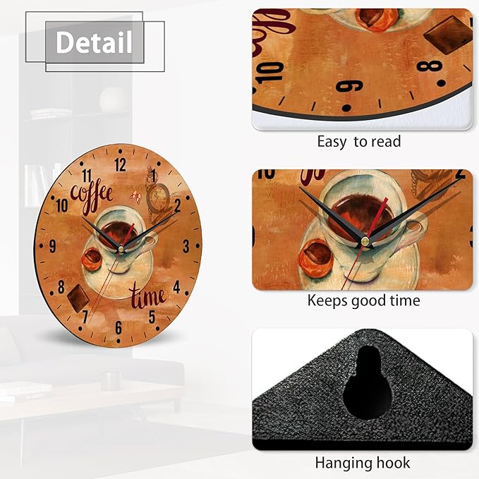 SPUNKER Wall Clock,Vintage Coffee 10 Inch Wall Clock,Butterfly Chocolate Small Battery Operated Wall Clocks Decorative for Kitchen/Living Room/Bedroom/Bathroom/Dining Room