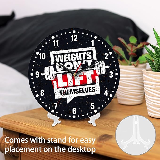 SPUNKER Wall Clock,Weights Don't Lift Themselves 10 Inch Wall Clock,Gym Quote Small Battery Operated Wall Clocks Decorative for Kitchen/Living Room/Bedroom/Bathroom/Dining Room