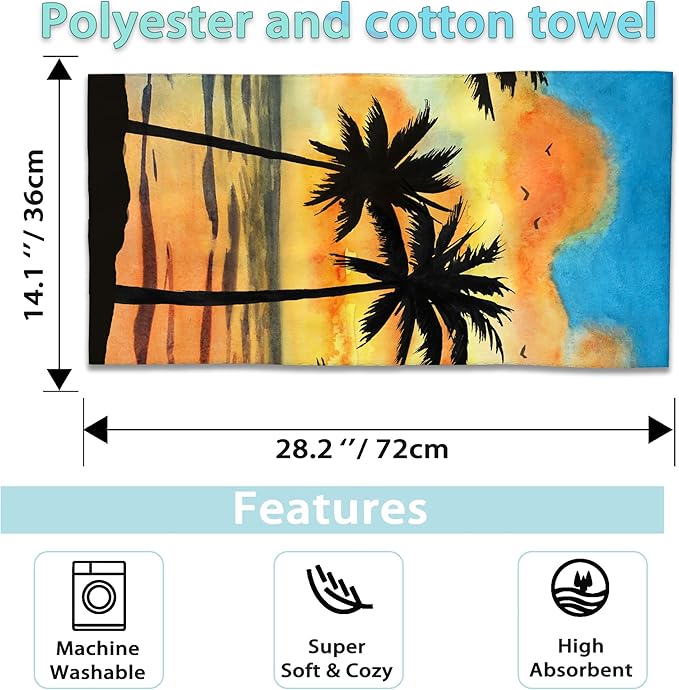 Tropical Palms Hand Towels Set of 2,Beach Sunset Soft Fingertip Bath Towel Small Face Washcloths Decor Kitchen Towel for Hotel Spa Gym Sport 28x14in