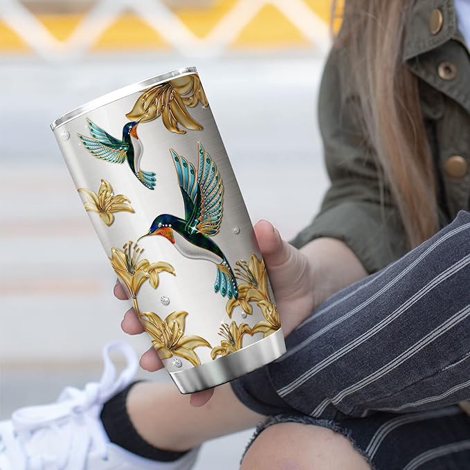 ZOXIX Hummingbird Coffee Tumbler 20oz My Mind Still Talks To You Stainless Steel Coffee Cup Lily Flowers Hummingbirds Bird Lover Gift Insulated Travel Mug In Loving Memory Tumblers