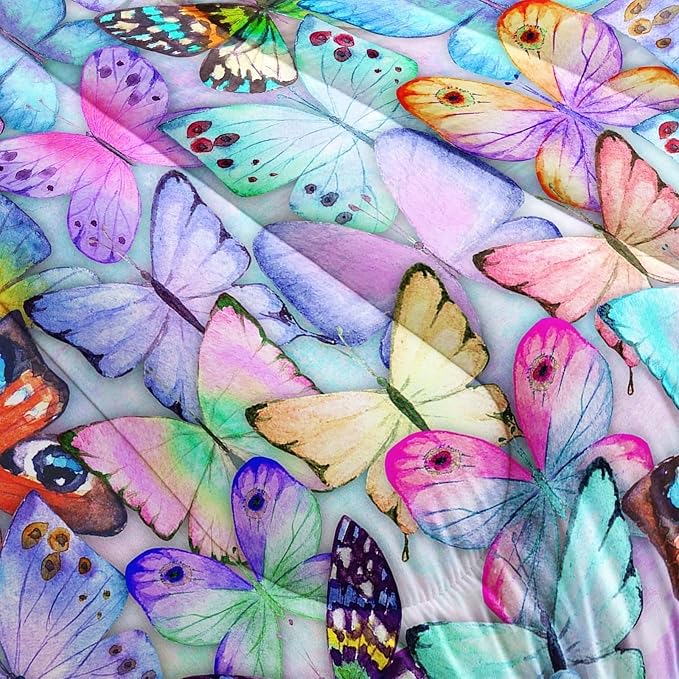 BSNTHO Blue Butterfly Comforter Set Watercolor Tie Dye Bedding Set Flying Butterflies Printed Duvet for Girls Queen 1 Comforter 2 Pillowcases for All Season